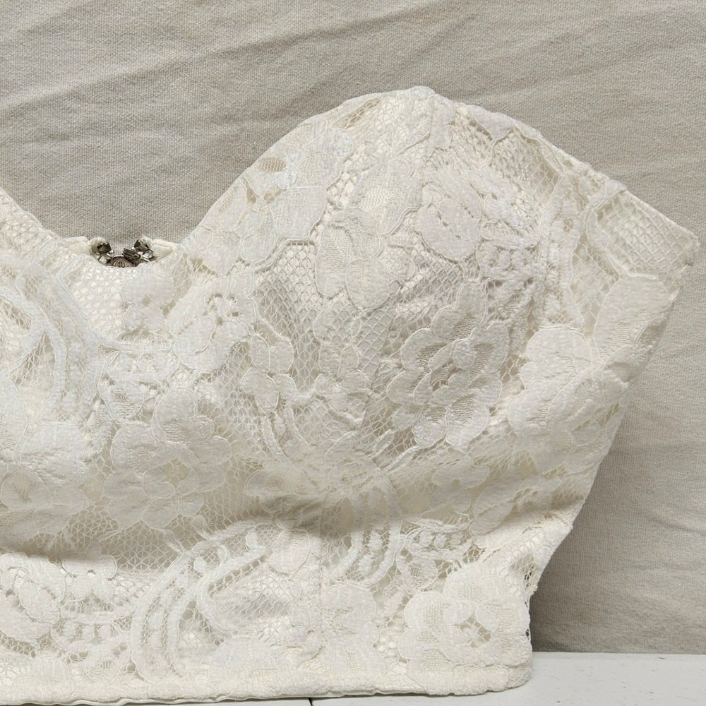 Naked Wardrobe Bustier Crop Top Womens Small White‎ Floral Lace Sweetheart